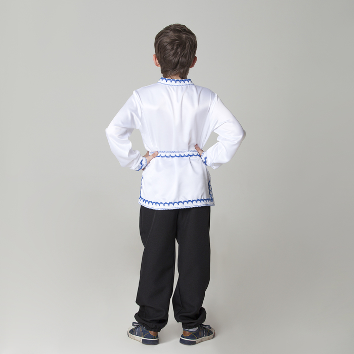 Карнавальная русская рубаха "Гжель: цветы", атлас, цвет белый, р-р 28, рост 98-104 см