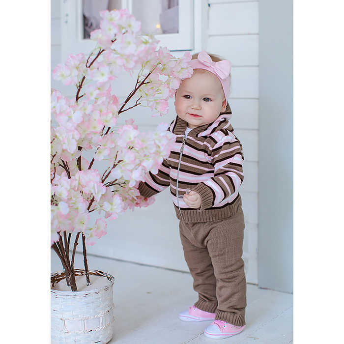 Костюм детский (кофточка+штанишки), рост 92 см, цвет розовый, принт полоска