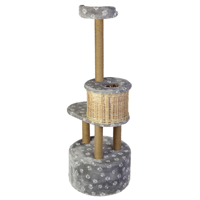 Домик-когтеточка "Круглый с площадкой и полкой", лоза/джут, 55 х 50 х 147 см, микс цветов
