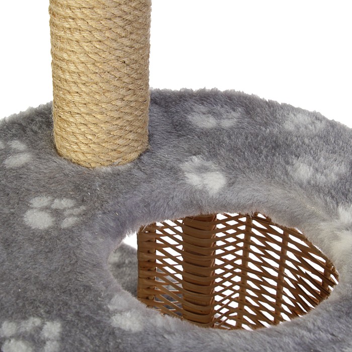 Домик-когтеточка "Круглый с площадкой и полкой", лоза/джут, 55 х 50 х 147 см, микс цветов