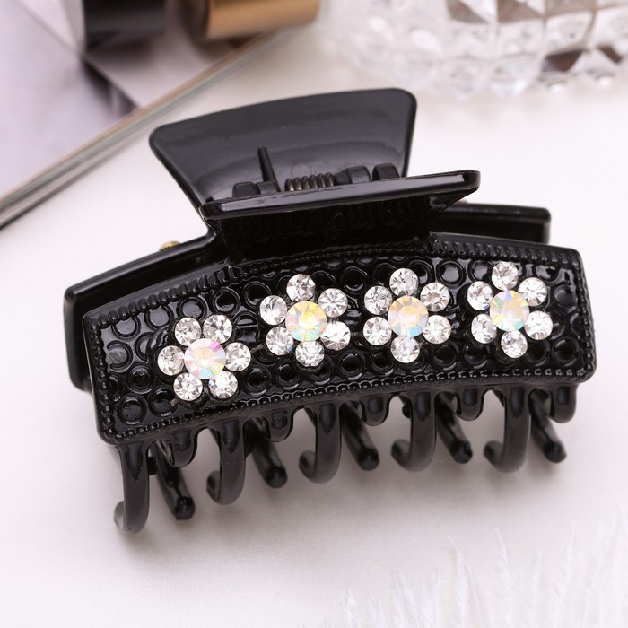 Краб для волос "Камила" 6 см цветы стразы чёрный