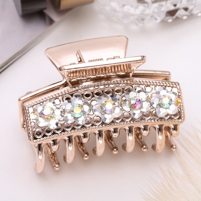 Краб для волос "Камила" 6 см цветы стразы золото