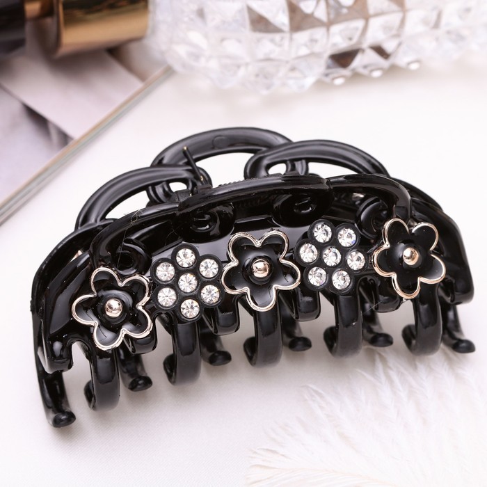 Краб для волос "Камила" 6 см цветочки стразы чёрный