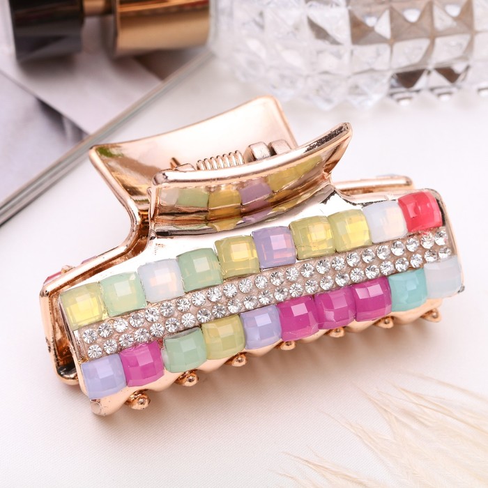 Краб для волос "Перламутр" 6 см стразы декор золото