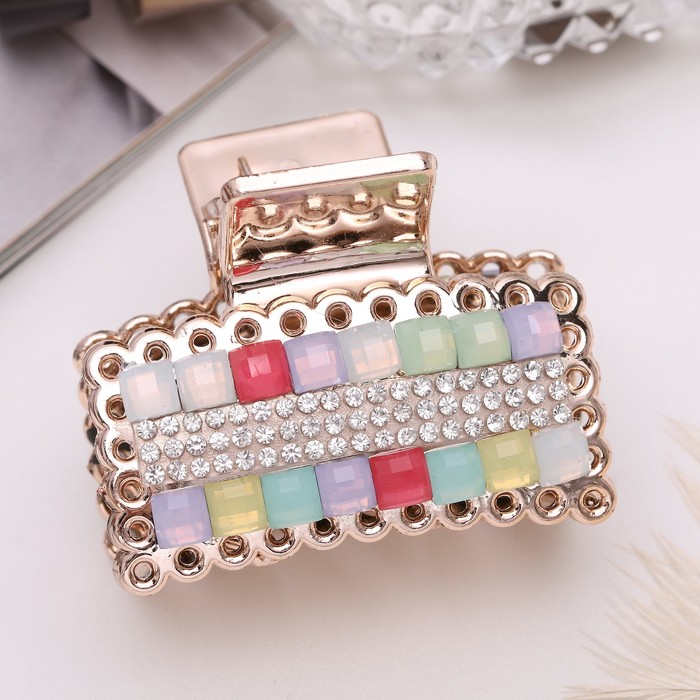 Краб для волос "Перламутр" 5 см стразы декор золото