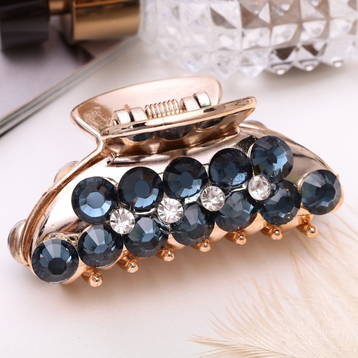 Краб для волос "Роял" 6,5 см цветы стразы изумрудный