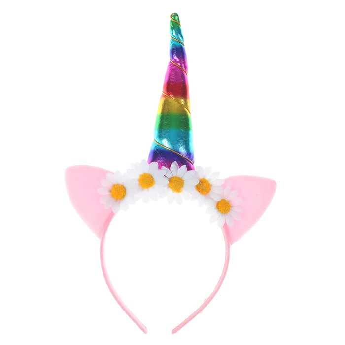 Карнавальный ободок "Единорог" с ромашками, цвет розовый