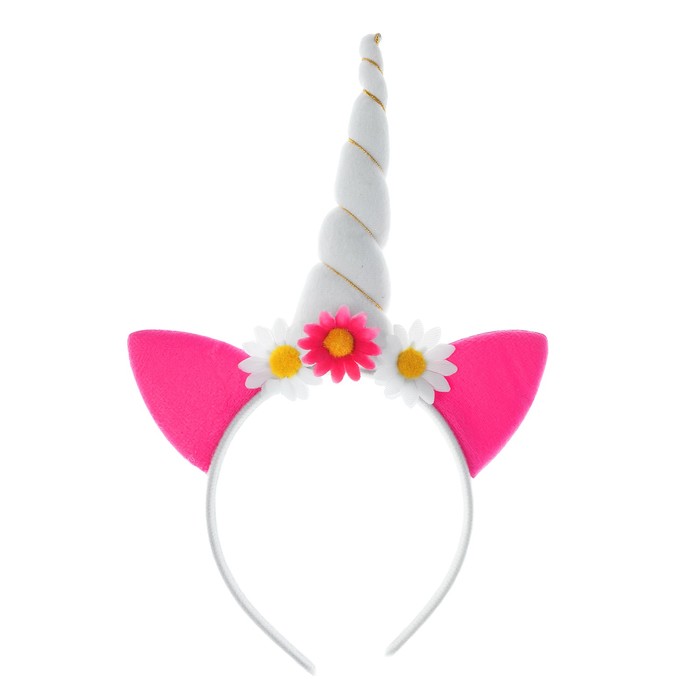 Карнавальный ободок "Единорог" с ромашками, цвет белый