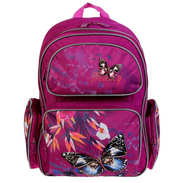 Рюкзак школьный эргоном.спинка 4ALL дев 39*28*16 "Бабочка и цветок" фиолетовый RU 76-01