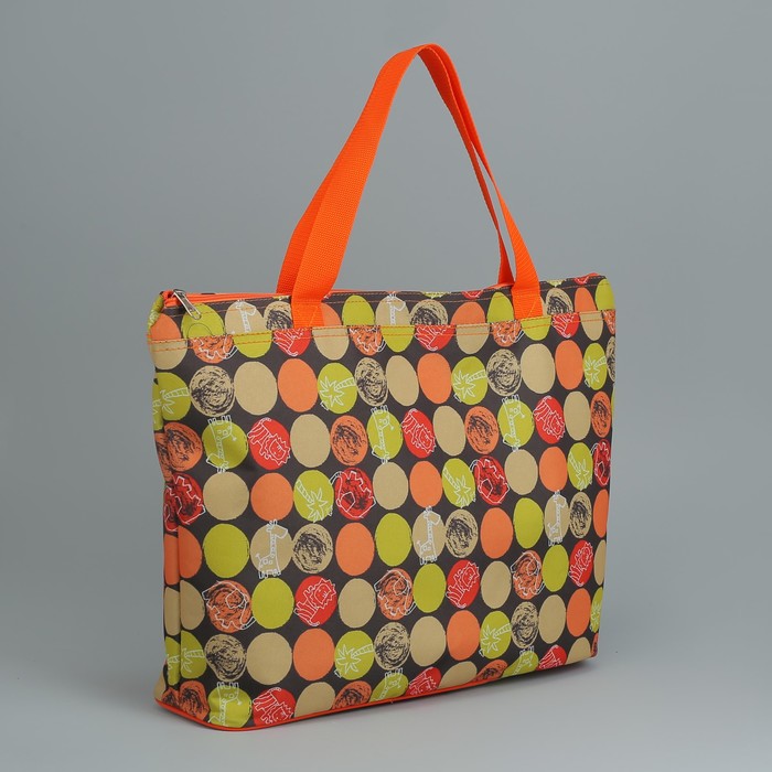 Сумка "Животные в кружках", отдел на молнии, без подклада, цвет оранжевый