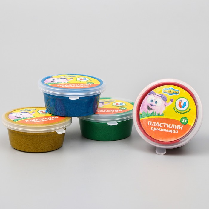 Масса для лепки Смешарики 50 гр, прыгающая, магнитная, цвет микс