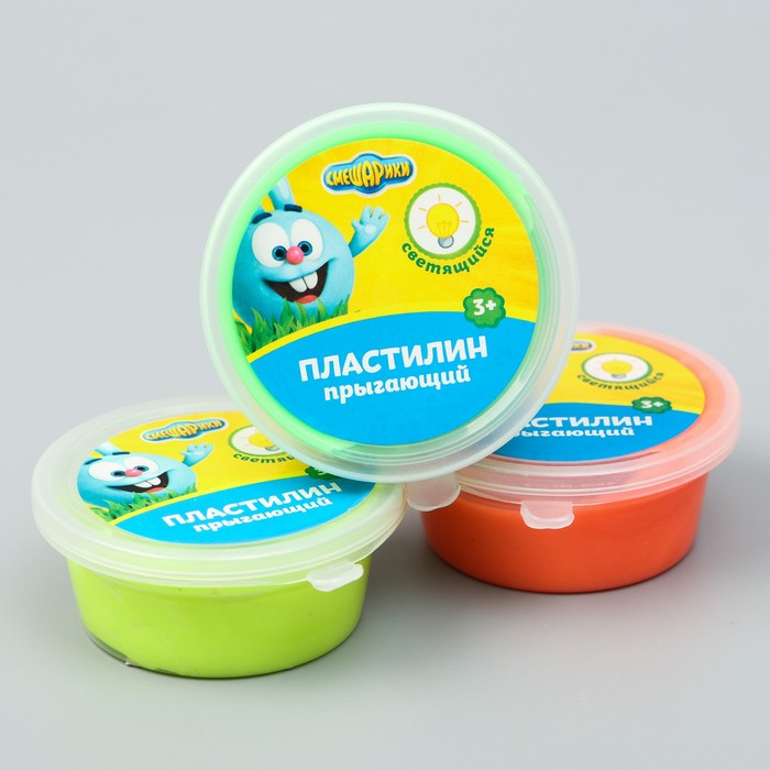 Масса для лепки Смешарики 50 гр, прыгающая, светится в темноте, цвет микс