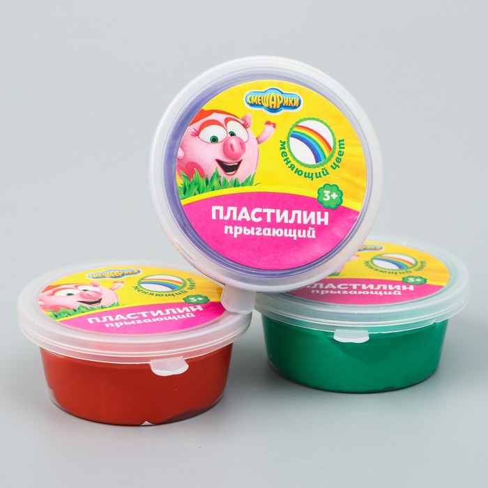 Масса для лепки Смешарики 50 гр, прыгающая, цвет микс, при нагревании меняется
