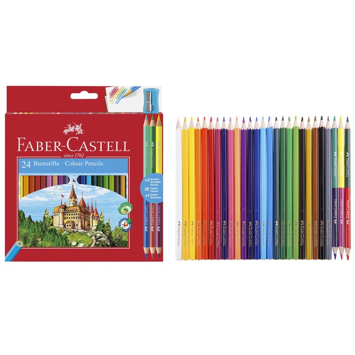 Карандаши 24цв Faber-Castell "Замок" шестигран + 3 двухцв.каранд + точилка, к.к