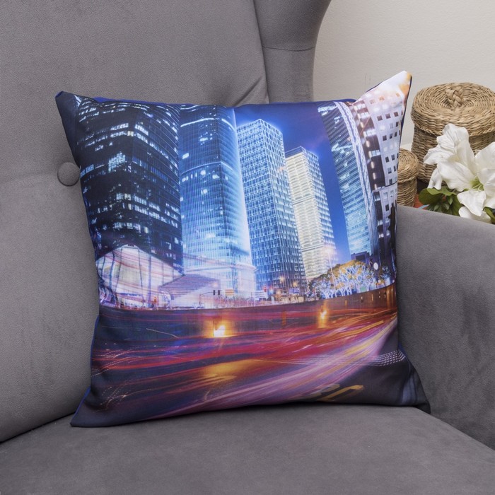 Подушка декоративная Огни большого города, 40х40см, габардин, синтетич. волокно, 160 гр/м, п