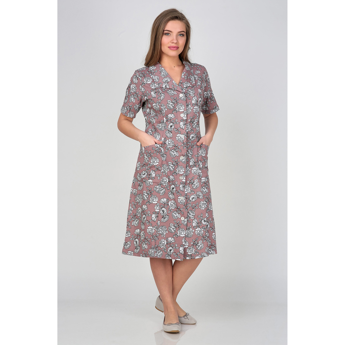 Халат женский на пуговицах М-159 цвет серый D1010, р-р 58