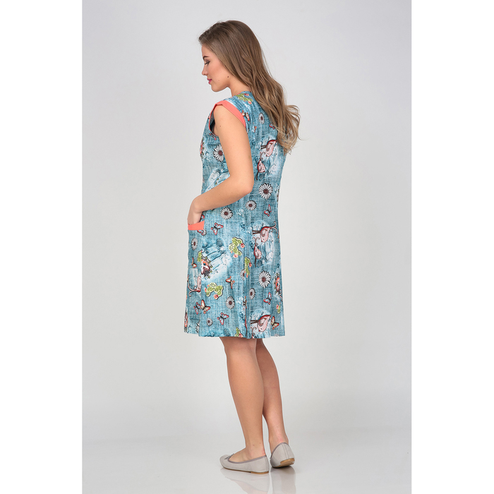 Халат женский на молнии М-245 цвет голубой/коралл, р-р 46