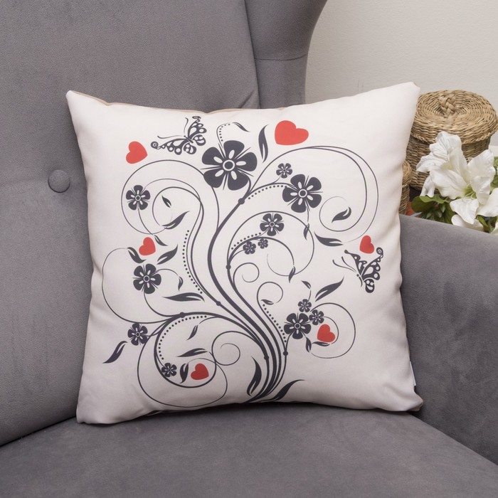 Подушка декоративная Завитки 08, 40х40см, габардин, синтетич. волокно, 160 гр/м