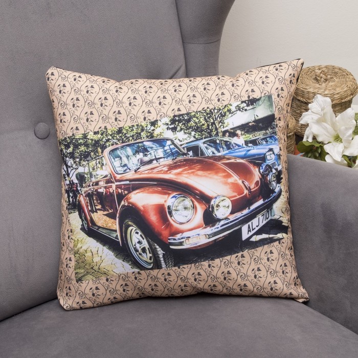 Подушка декоративная Ретро Авто 01, 40х40см, габардин, синтетич. волокно, 160 гр/м