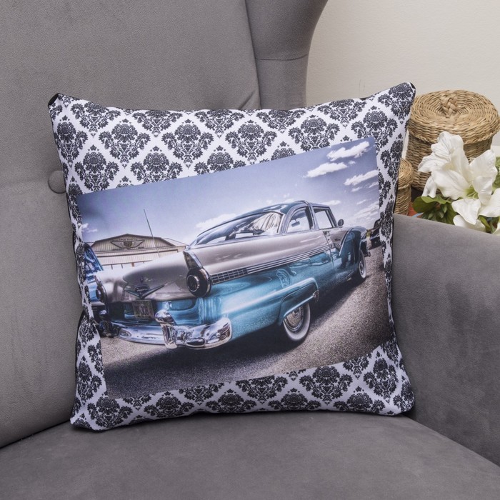 Подушка декоративная Ретро Авто 07, 40х40см, габардин, синтетич. волокно, 160 гр/м