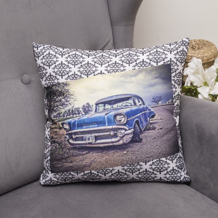 Подушка декоративная Ретро Авто 08, 40х40см, габардин, синтетич. волокно, 160 гр/м