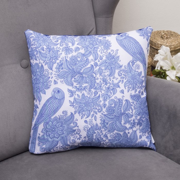 Подушка декоративная Рисованные птицы, 40х40см, габардин, синтетич. волокно, 160 гр/м