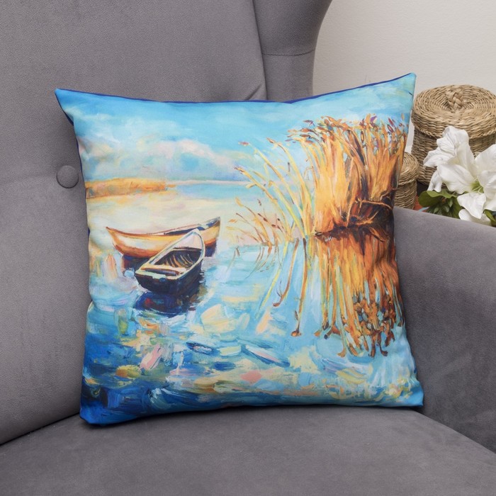 Подушка декоративная Лодочки, 40х40см, габардин, синтетич. волокно, 160 гр/м