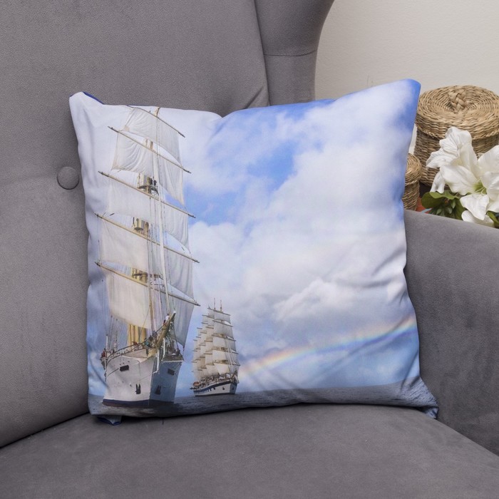 Подушка декоративная Радуга в море, 40х40см, габардин, синтетич. волокно, 160 гр/м