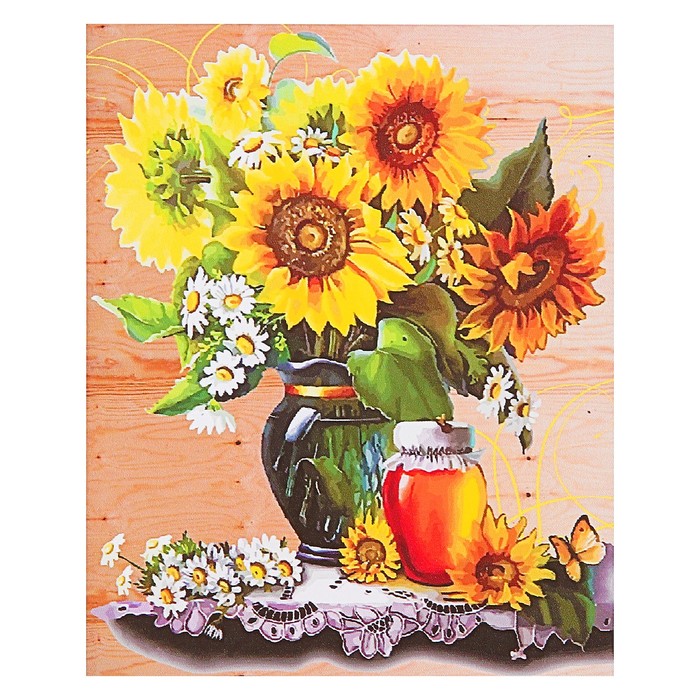 Картина по номерам на дереве "Подсолнухи с мёдом"