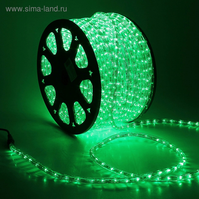 фото Led шнур 13 мм, круглый, 100 м, фиксинг, 2w-led/м-36-220v. в компл. набор д/подкл, зеленый luazon lighting