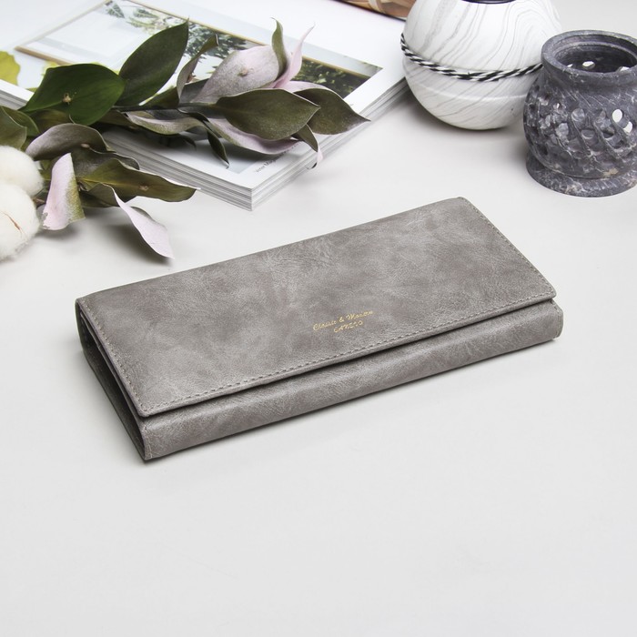 Кошелёк женский, 2 отдела рамка, 4 отдела для карт, цвет серый