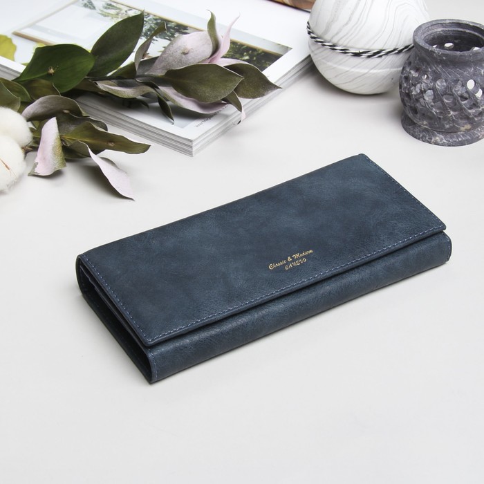 Кошелёк женский, 2 отдела рамка, 4 отдела для карт, цвет синий