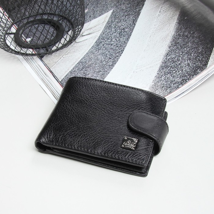 Портмоне мужское, 3 отдела, для карт, для монет, цвет чёрный