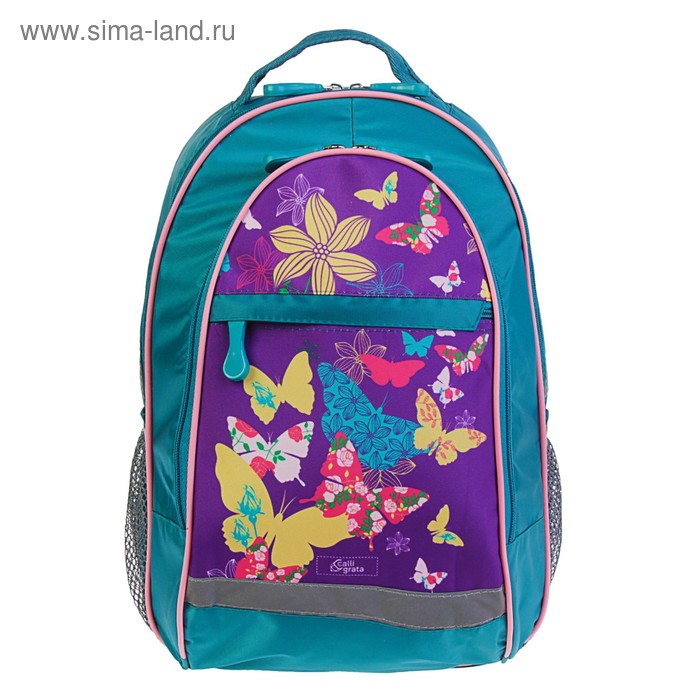 фото Рюкзак школьный с эргономичной спинкой, calligrata, 39 х 24 х 19, «бабочки», зелёный