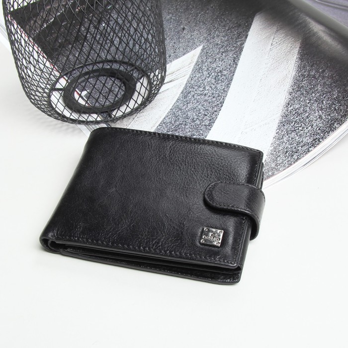 Портмоне мужское, 3 отдела, для карт, для удостоверений, для монет, цвет чёрный