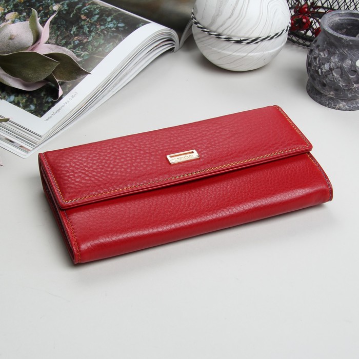 Кошелёк женский, 3 отдела, для карт, для монет, на клапане, наружный карман, цвет красный