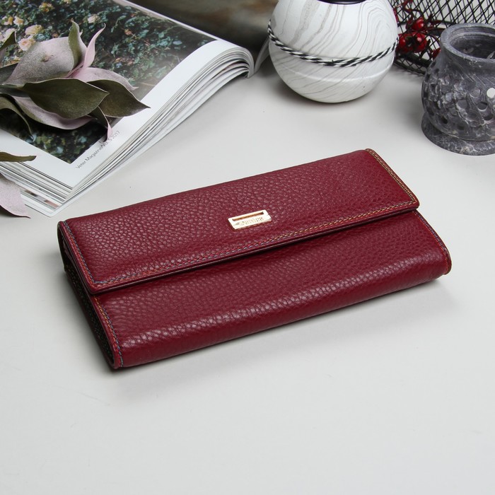 Кошелёк женский, 3 отдела, для карт, для монет, на клапане, наружный карман, цвет вишнёвый