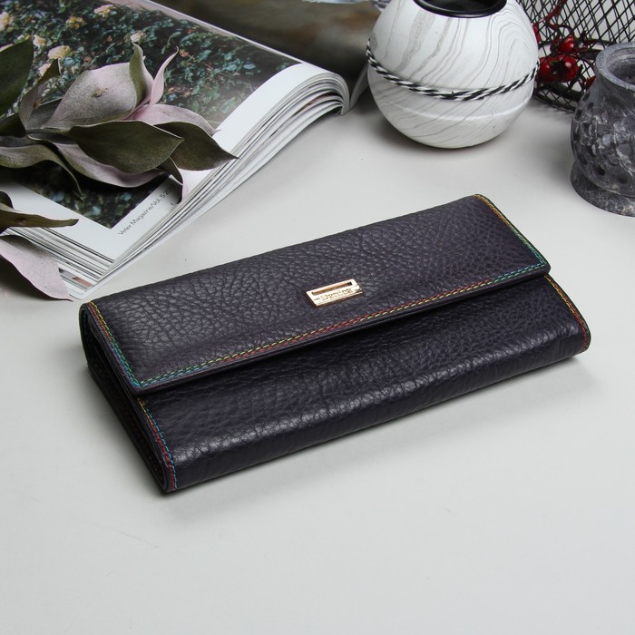 Кошелёк женский, 3 отдела, для карт, для монет, на клапане, наружный карман, цвет синий