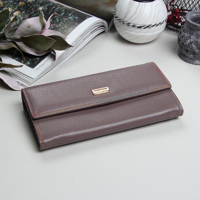 Кошелёк женский, 3 отдела, для карт, для монет, на клапане, наружный карман, цвет серый