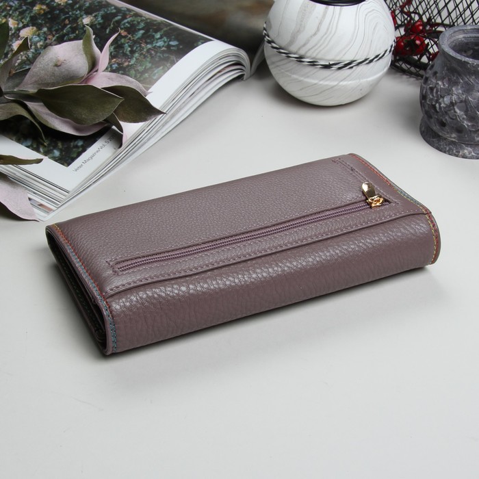 Кошелёк женский, 3 отдела, для карт, для монет, на клапане, наружный карман, цвет серый