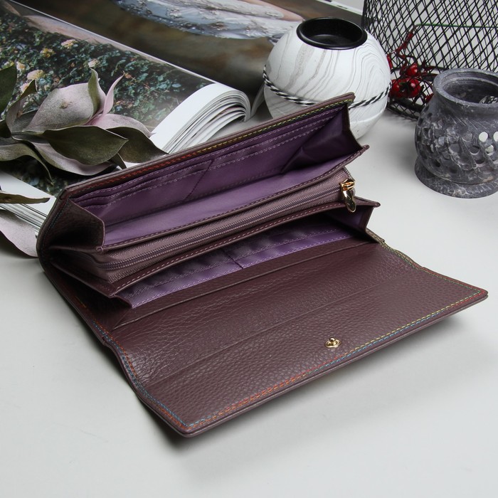 Кошелёк женский, 3 отдела, для карт, для монет, на клапане, наружный карман, цвет серый