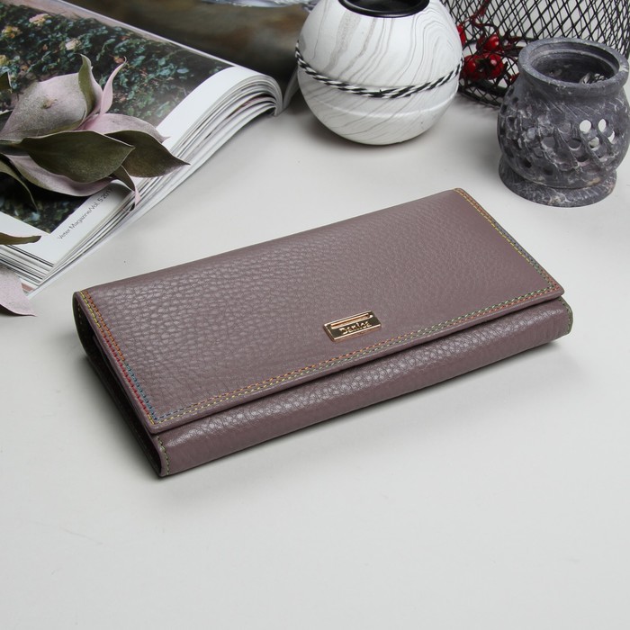 Кошелёк женский, 5 отделов, для карт, для монет, на клапане, цвет пудровый