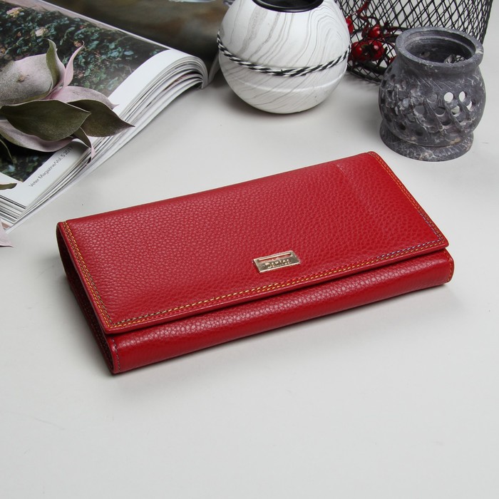 Кошелёк женский на клапане, 5 отделов, для карт, для монет, цвет красный