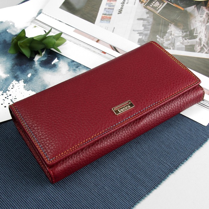 Кошелёк женский, 5 отделов, для карт, для монет, на клапане, цвет вишнёвый