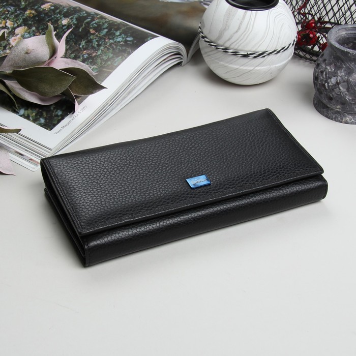 Кошелёк женский, 2 отдела рамка, 4 отдела, для карт, на клапане, цвет чёрный