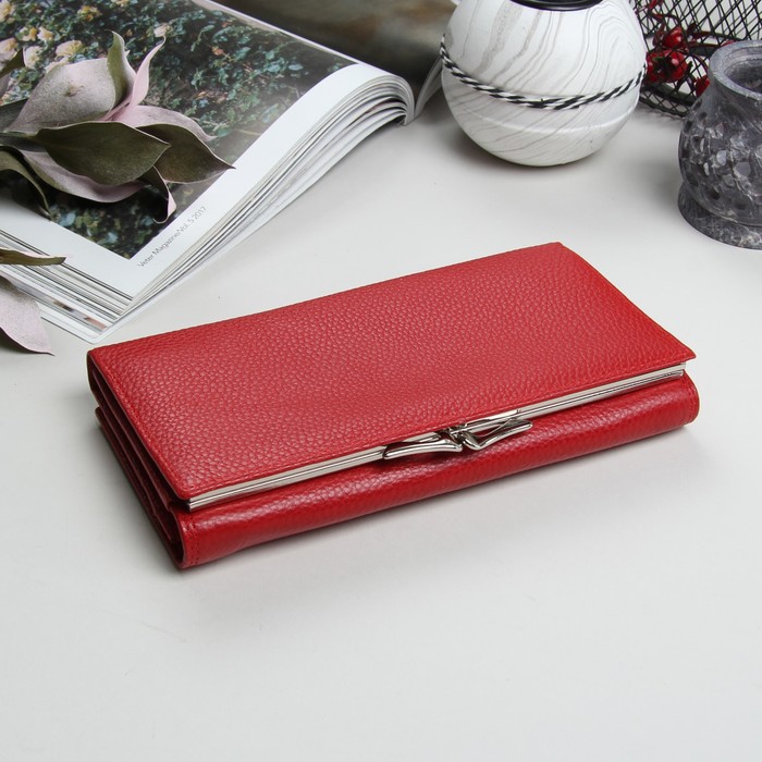 Кошелёк женский, 2 отдела рамка, 4 отдела, для карт, на клапане, цвет красный