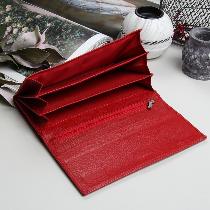 Кошелёк женский, 2 отдела рамка, 4 отдела, для карт, на клапане, цвет красный