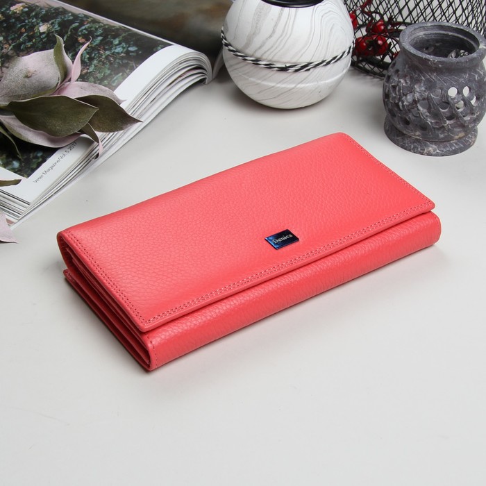 Кошелёк женский, 2 отдела рамка, 4 отдела, для карт, на клапане, цвет розовый