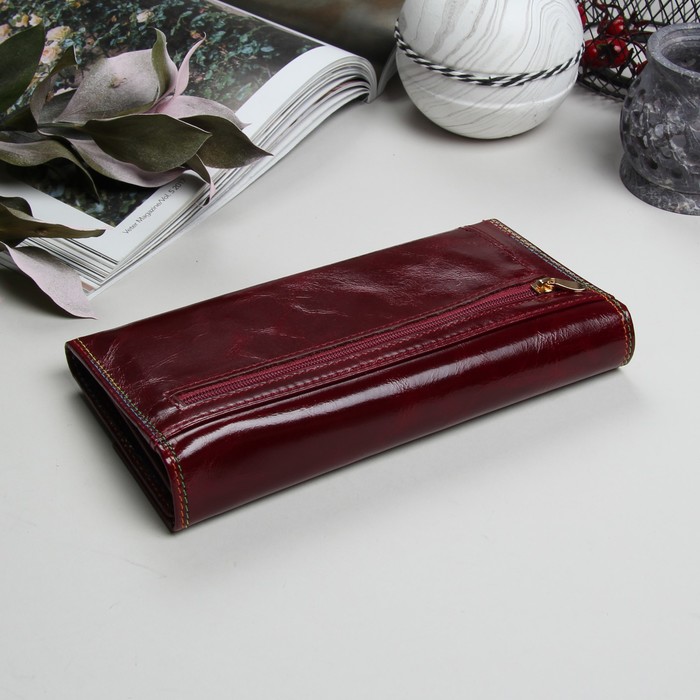 Кошелёк женский, 4 отдела, для карт, для монет, наружный карман, цвет бордовый