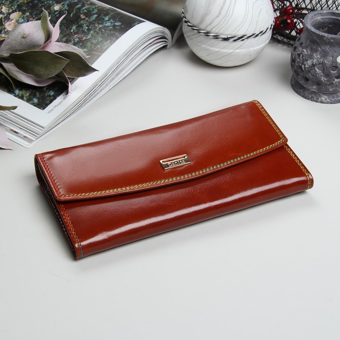 Кошелёк женский, 4 отдела, для карт, для монет, наружный карман, цвет рыжий